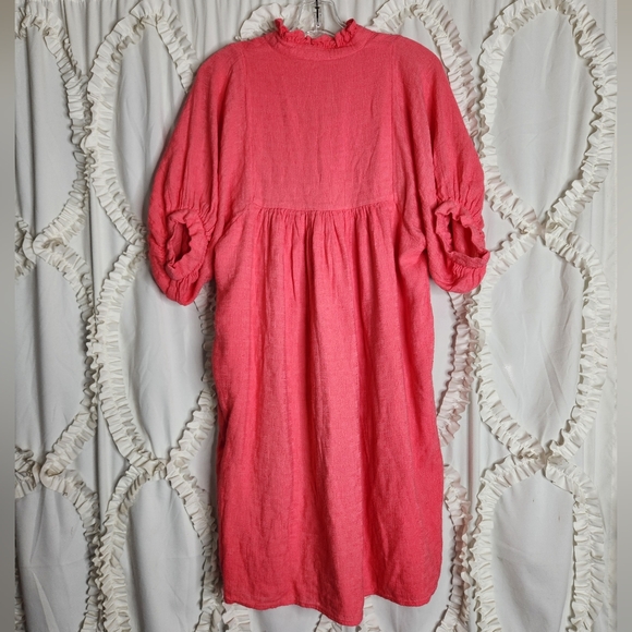 Never a Wallflower Knockout Pink Puff Sleeve High Neck Dress V-Neck Size M - Picture 6 of 6